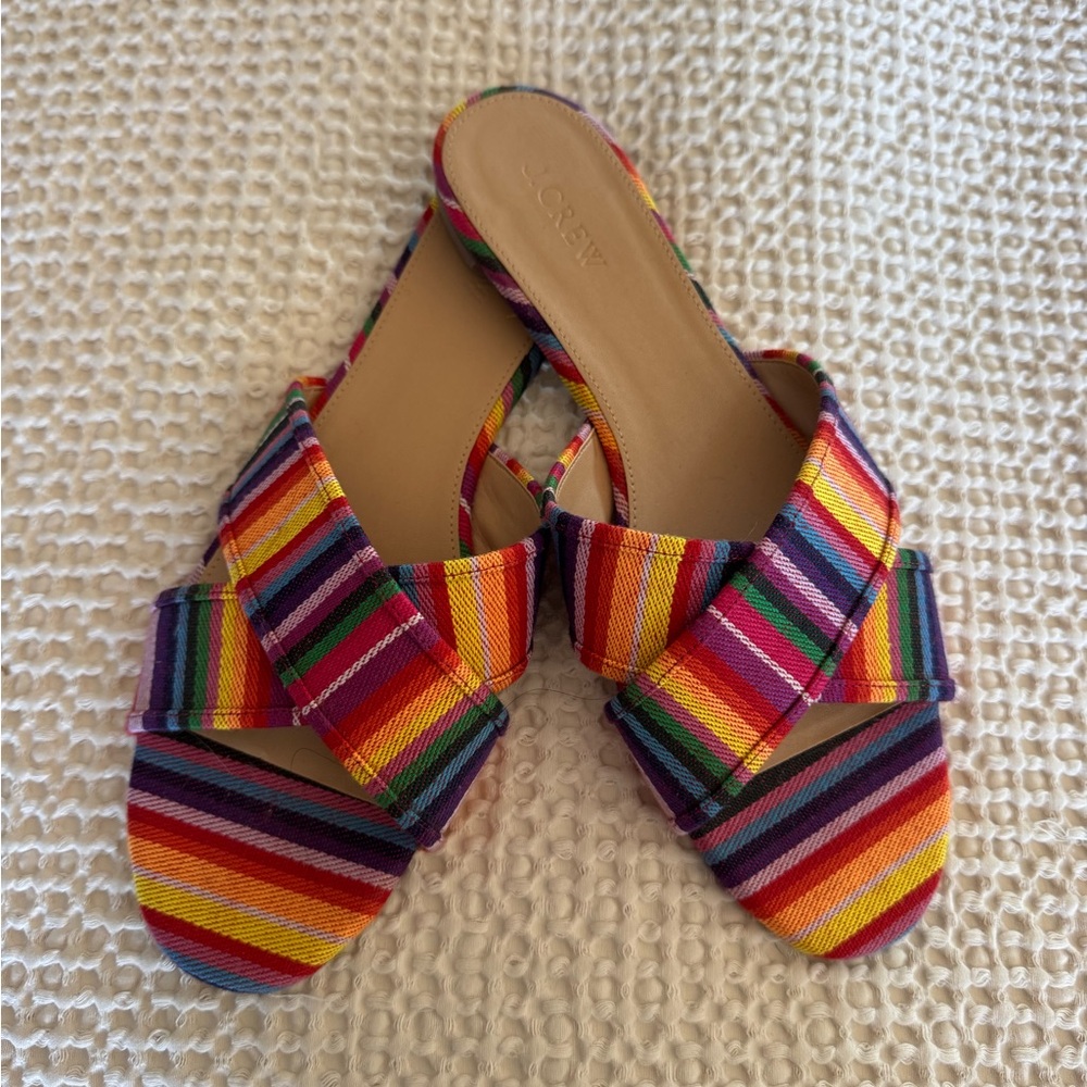J. Crew Red and Pink Sandals Vibrant Striped Slip-On